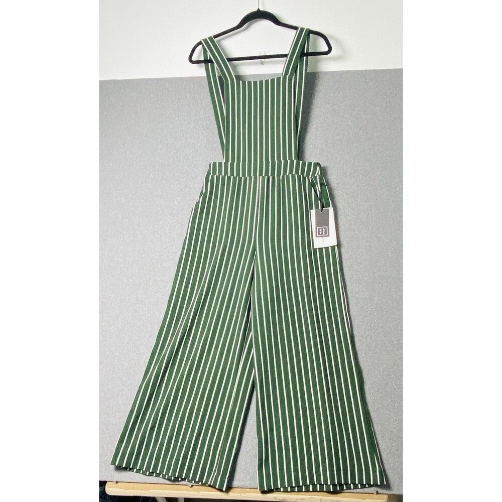 Wave Stripe Waffle Overalls With Pockets Size S Wide Legs NWT
